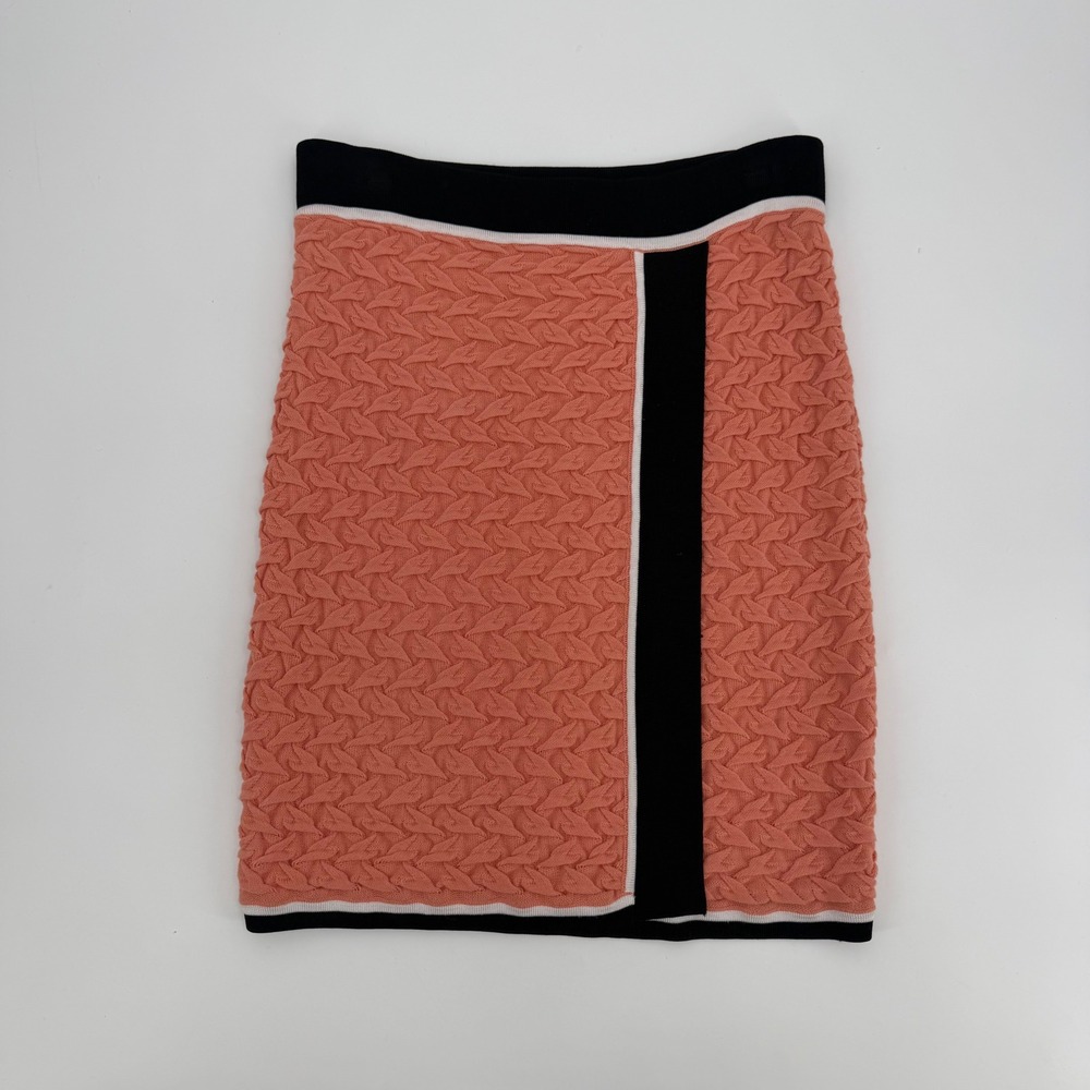Opening Ceremony Coral Pink Textured Knit Faux Wrap Mini Skirt Black Trim Size M